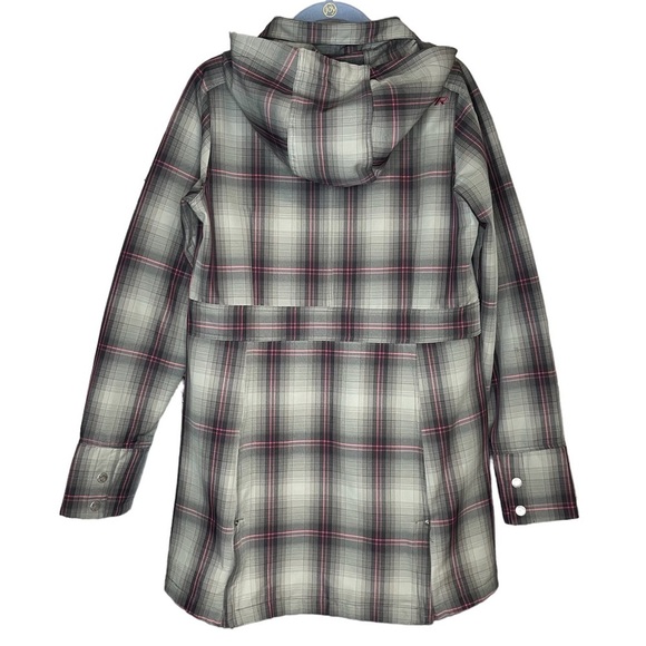 Outdoor research plaid long jacket hooded coat size medium gray pink - Picture 2 of 6